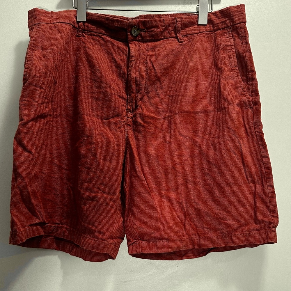 Old Navy Men's 38 Red Linen Blend Slim Shorts Rotation Chino Amberglow